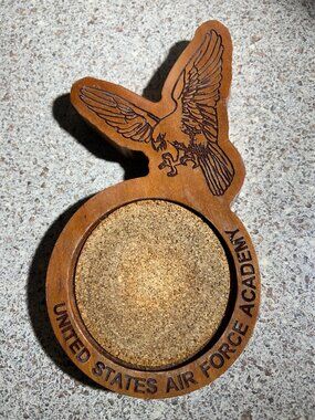 RARE Vintage United States Air Force Academy Wood Coaster Flying Eagle Carved AF